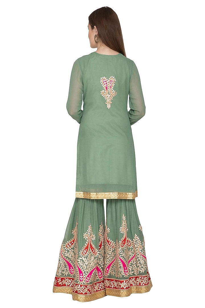Moss Green Kurta Wedding Sharara Set by Abhi Singh at Pernia's Pop Up Shop
