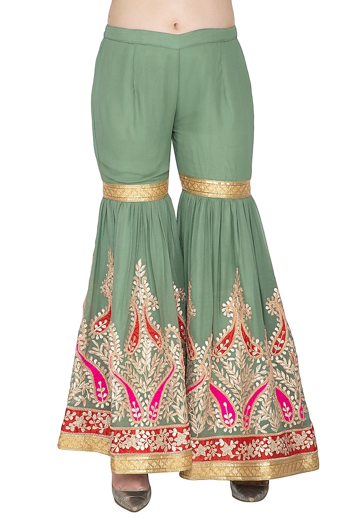Moss Green Kurta Wedding Sharara Set by Abhi Singh at Pernia's Pop Up Shop
