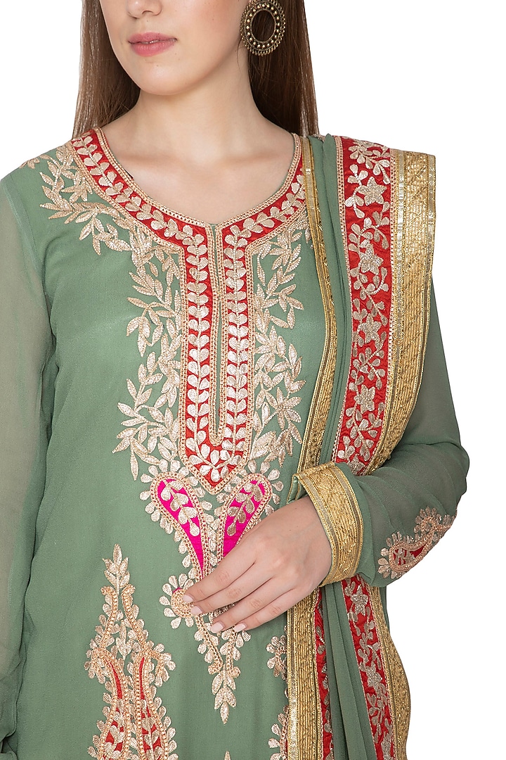 Moss Green Kurta Wedding Sharara Set by Abhi Singh at Pernia's Pop Up Shop
