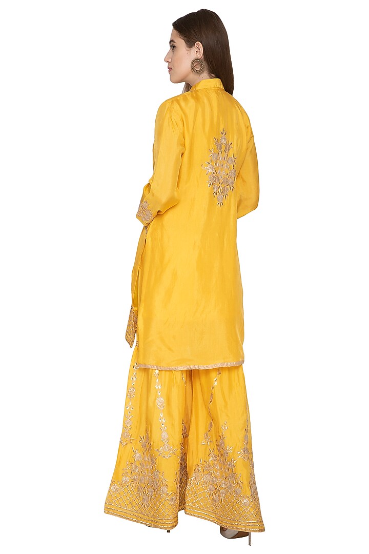 Yellow Silk Kurta Wedding Sharara Set by Abhi Singh at Pernia's Pop Up Shop