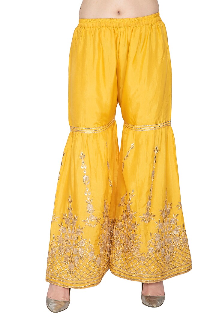 Yellow Silk Kurta Wedding Sharara Set by Abhi Singh at Pernia's Pop Up Shop