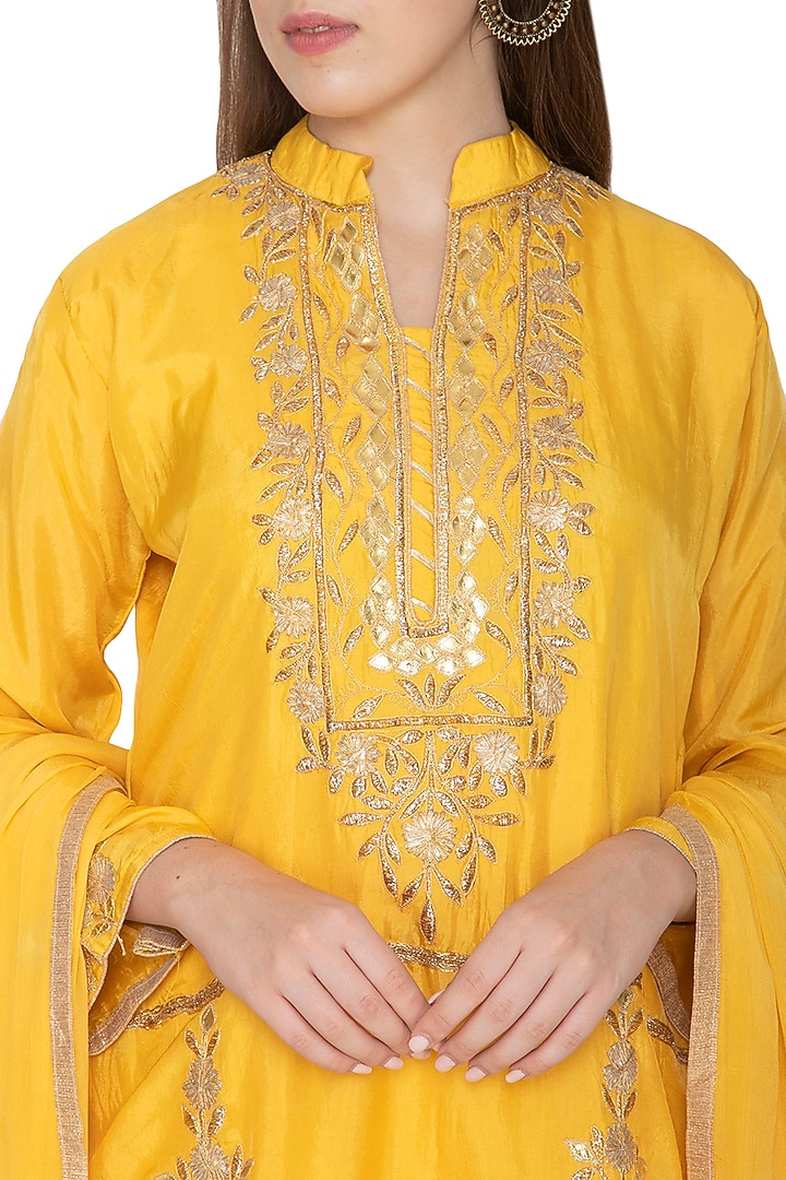 Yellow Silk Kurta Wedding Sharara Set by Abhi Singh at Pernia's Pop Up Shop