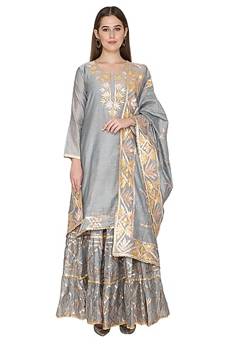 Ash Grey Embroidered Lehenga Set by Abhi Singh