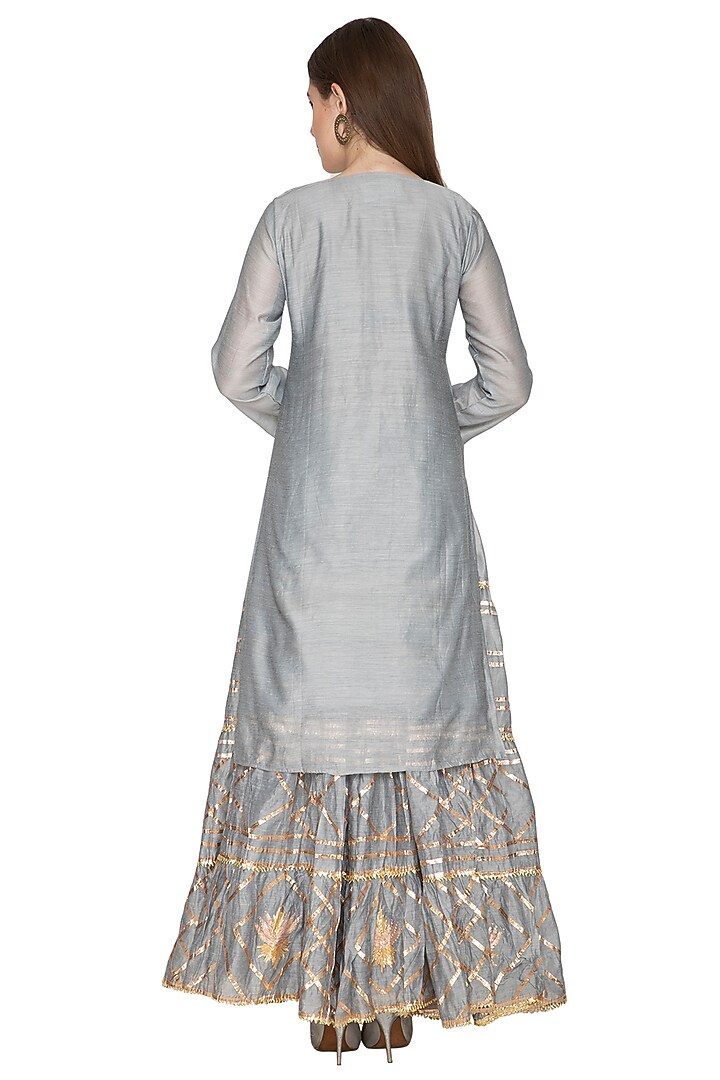 Ash Grey Embroidered Wedding Lehenga Set by Abhi Singh at Pernia's Pop Up Shop