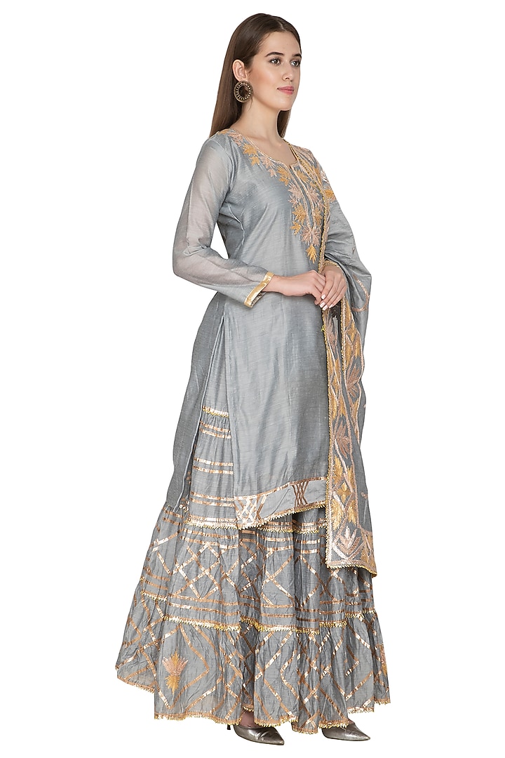 Ash Grey Embroidered Wedding Lehenga Set by Abhi Singh at Pernia's Pop Up Shop