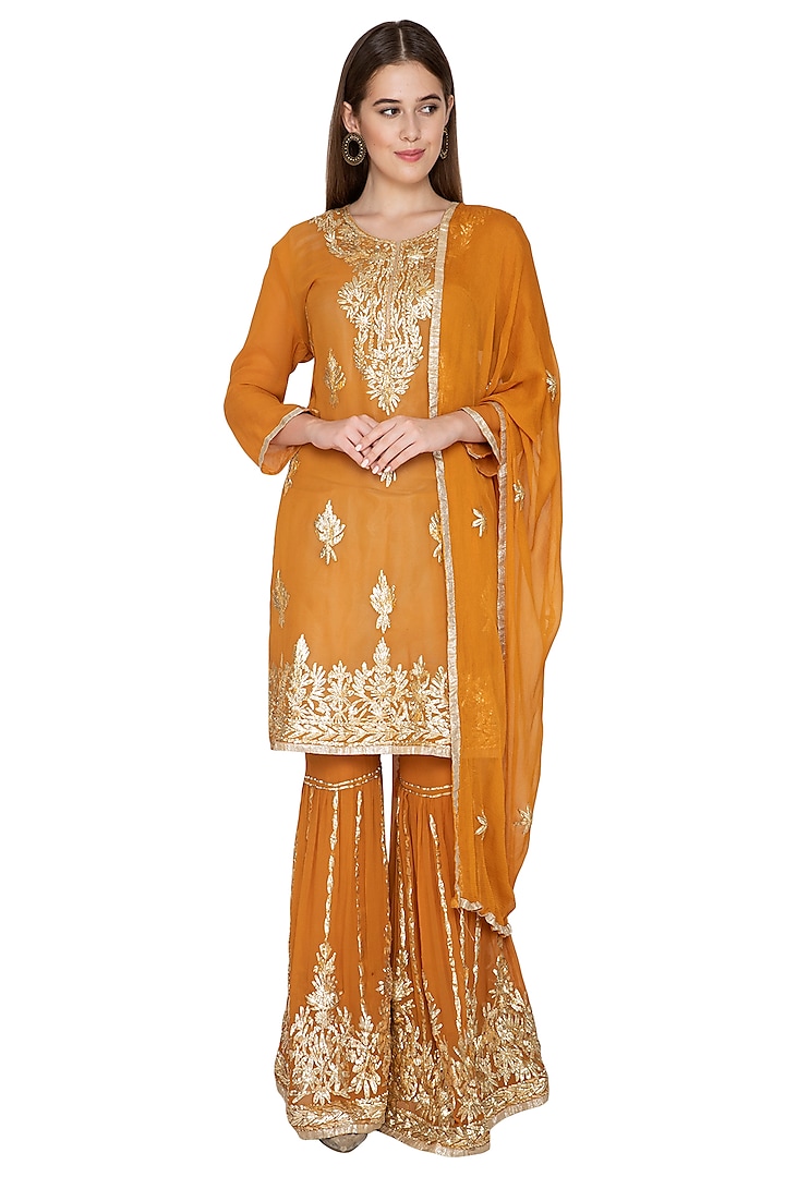 Turmeric Yellow Kurta Wedding Sharara Set by Abhi Singh at Pernia's Pop Up Shop