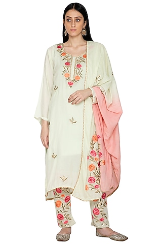 Sea Green Floral Kurta Set by Abhi Singh