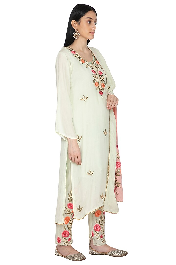 Sea Green Floral Kurta Set by Abhi Singh at Pernia's Pop Up Shop