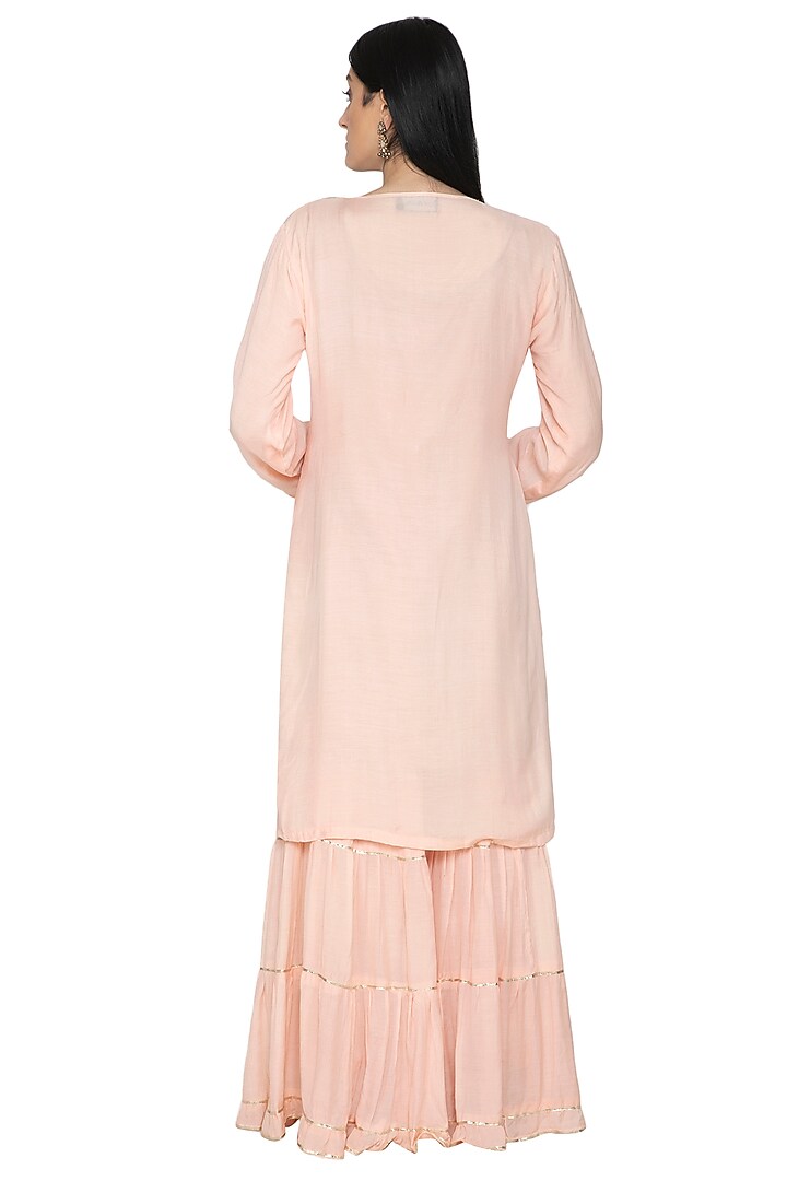Peach Flared Kurta Party Wear Sharara Set by Abhi Singh at Pernia's Pop Up Shop