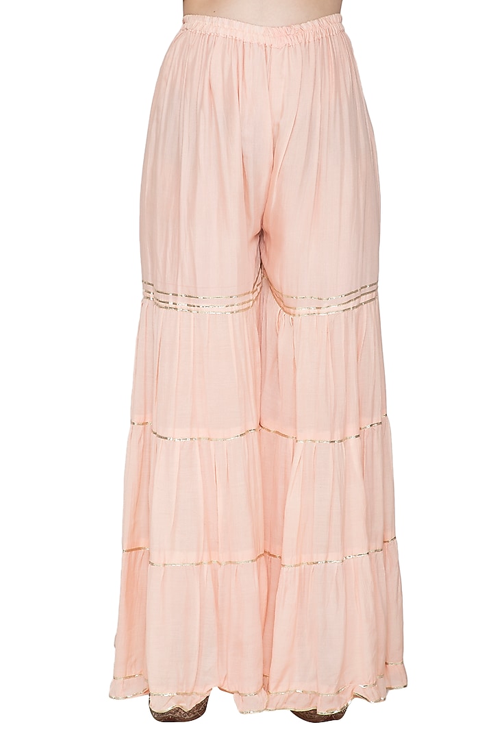 Peach Flared Kurta Party Wear Sharara Set by Abhi Singh at Pernia's Pop Up Shop