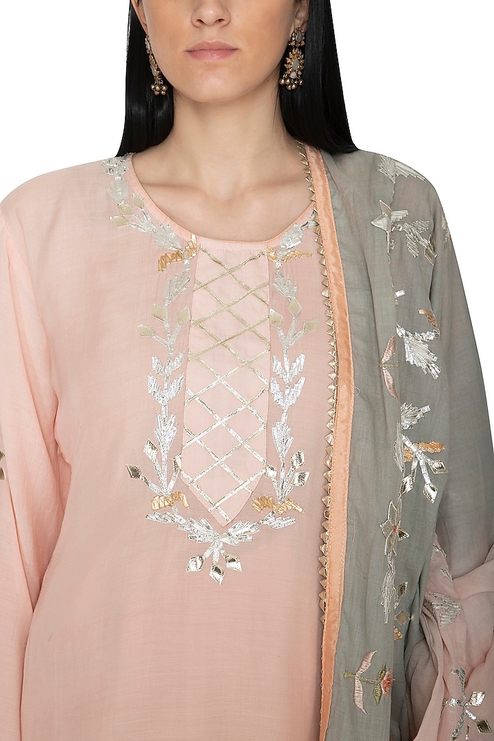 Peach Flared Kurta Party Wear Sharara Set by Abhi Singh at Pernia's Pop Up Shop