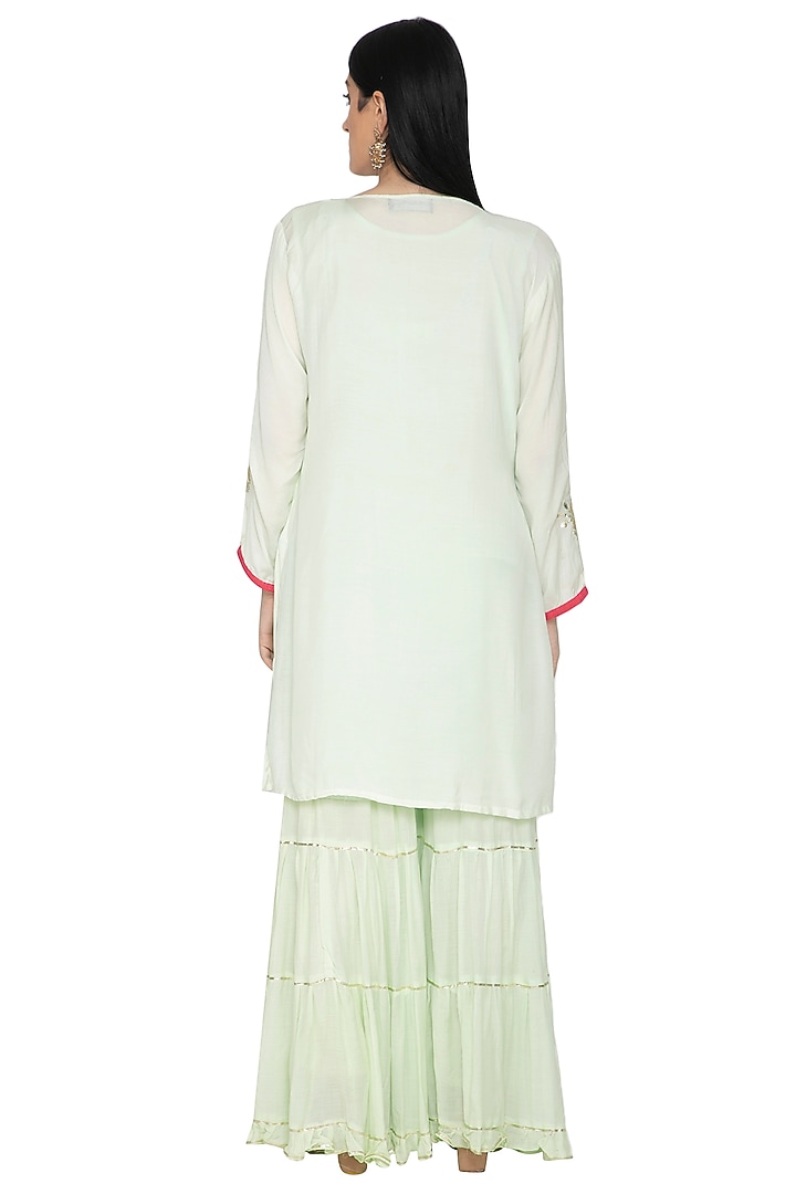 Sea Green Kurta Party Wear Sharara Set With Two Tone Dupatta by Abhi Singh at Pernia's Pop Up Shop