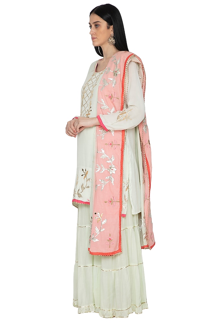 Sea Green Kurta Party Wear Sharara Set With Two Tone Dupatta by Abhi Singh at Pernia's Pop Up Shop