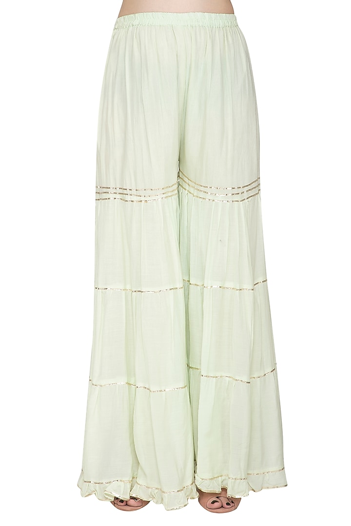 Sea Green Kurta Party Wear Sharara Set With Two Tone Dupatta by Abhi Singh at Pernia's Pop Up Shop