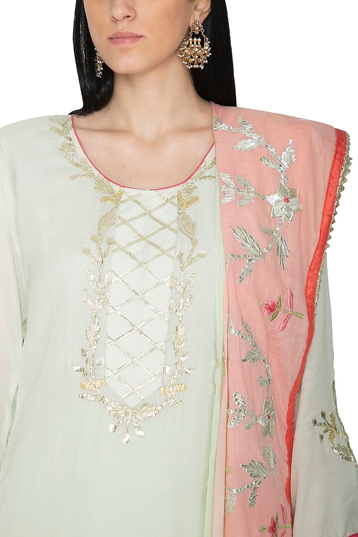 Sea Green Kurta Party Wear Sharara Set With Two Tone Dupatta by Abhi Singh at Pernia's Pop Up Shop