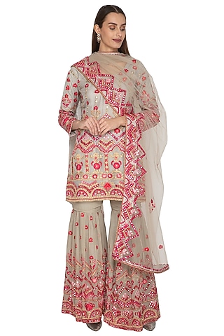 Grey Embroidered Gharara Set by Abhi Singh