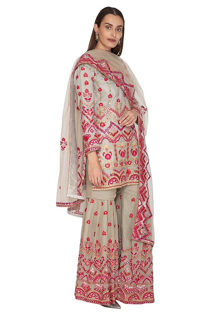 Grey Embroidered Gharara Set by Abhi Singh at Pernia's Pop Up Shop