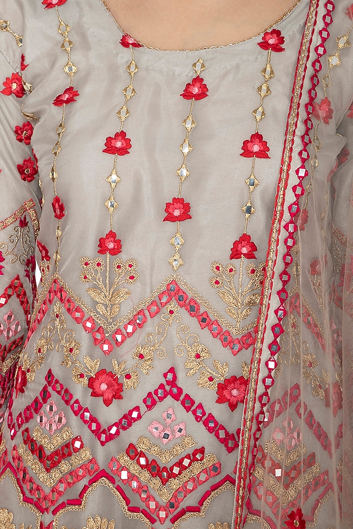 Grey Embroidered Gharara Set by Abhi Singh at Pernia's Pop Up Shop