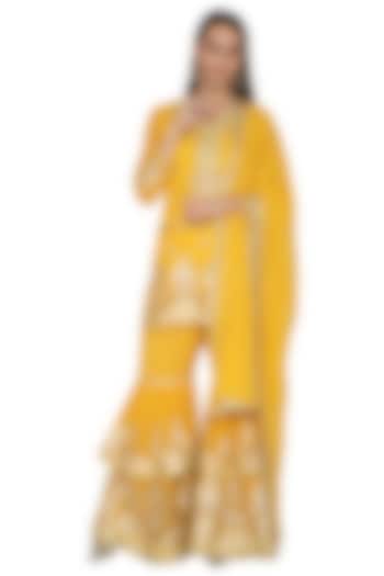 Yellow Double Layered Gharara Set by Abhi Singh