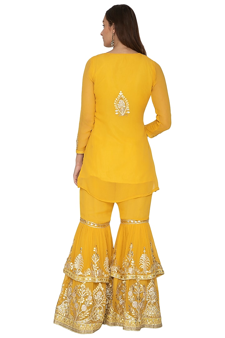 Yellow Double Layered Gharara Set by Abhi Singh at Pernia's Pop Up Shop