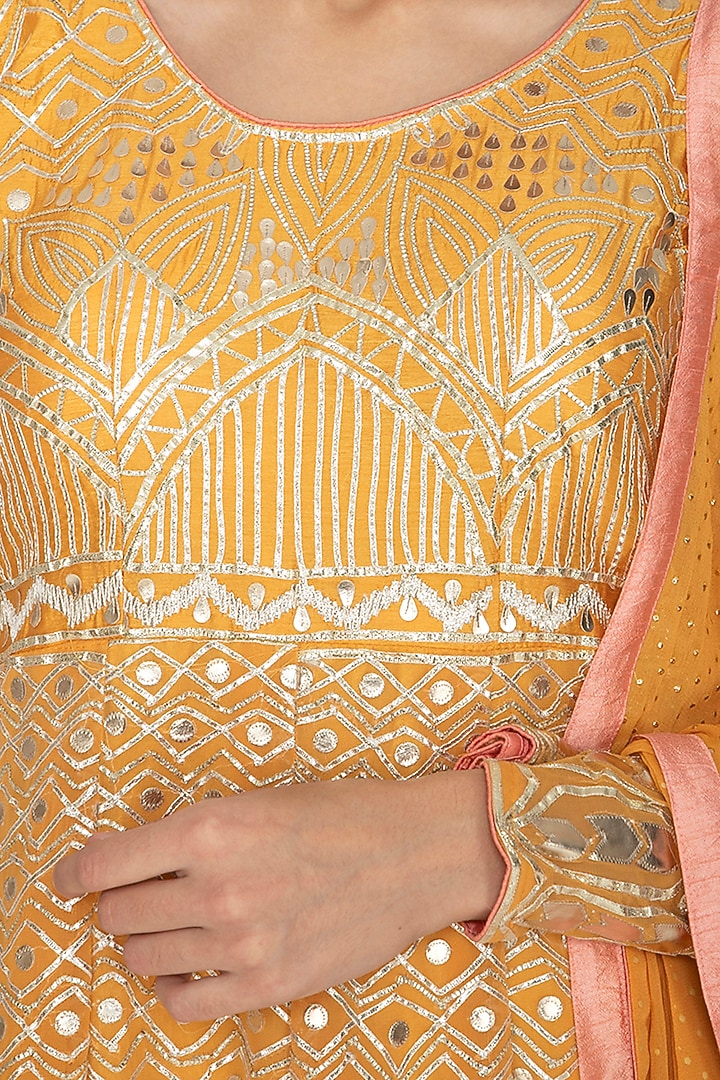 Mustard Yellow Embroidered Wedding Anarkali With Dupatta by Abhi Singh at Pernia's Pop Up Shop