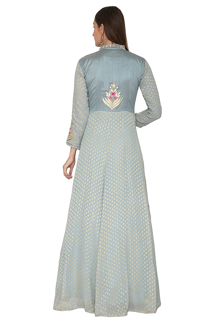 Grey Embroidered Wedding Anarkali With Dupatta by Abhi Singh at Pernia's Pop Up Shop