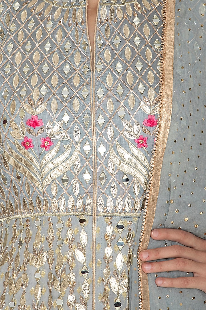 Grey Embroidered Wedding Anarkali With Dupatta by Abhi Singh at Pernia's Pop Up Shop