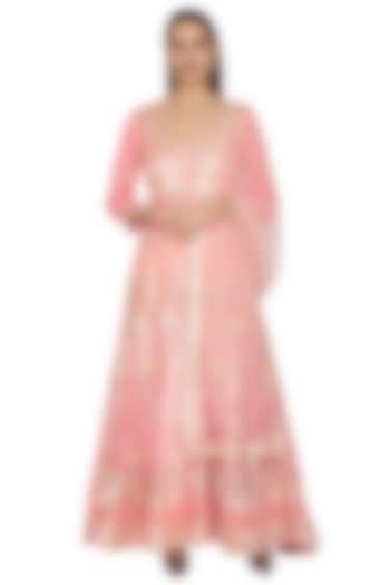 Soft Pink Embroidered Anarkali With Dupatta by Abhi Singh