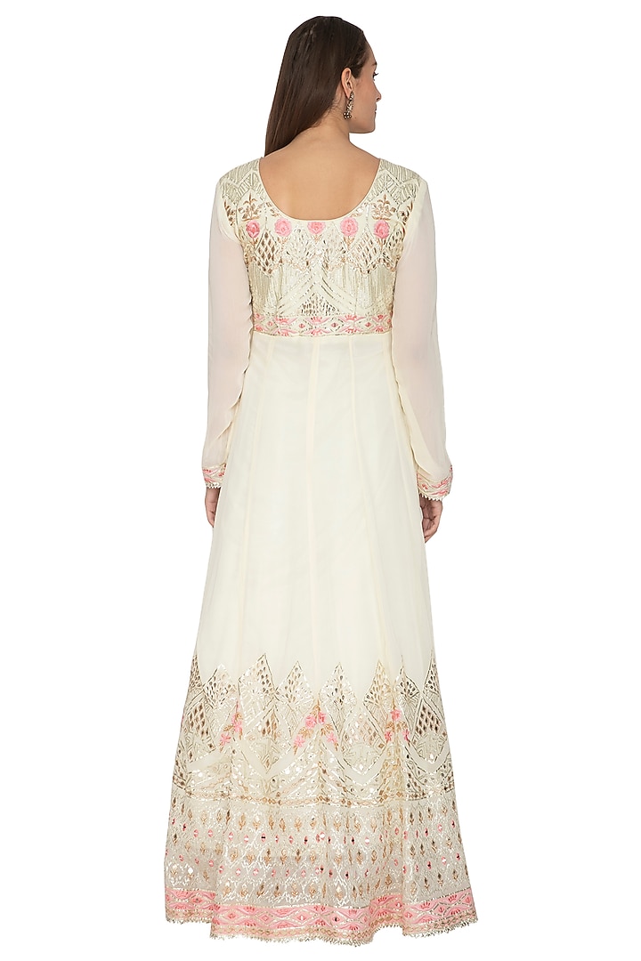 Off White Embroidered Wedding Anarkali With Dupatta by Abhi Singh at Pernia's Pop Up Shop