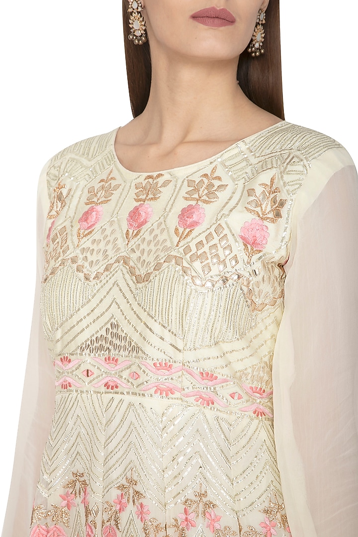 Off White Embroidered Wedding Anarkali With Dupatta by Abhi Singh at Pernia's Pop Up Shop