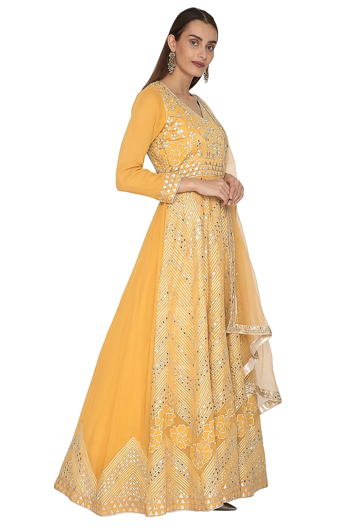 Yellow Embellished Wedding Anarkali With Dupatta by Abhi Singh at Pernia's Pop Up Shop