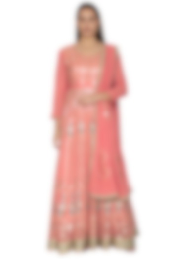 Peach Pink Embroidered Anarkali With Dupatta by Abhi Singh
