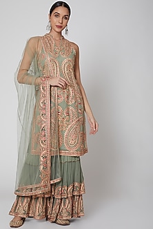 Olive Green Embroidered Gharara Set Design by Abhi Singh at Pernia's ...