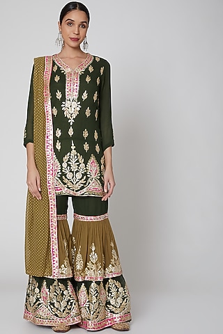 Mehandi Green Embroidered Gharara Set by Abhi Singh