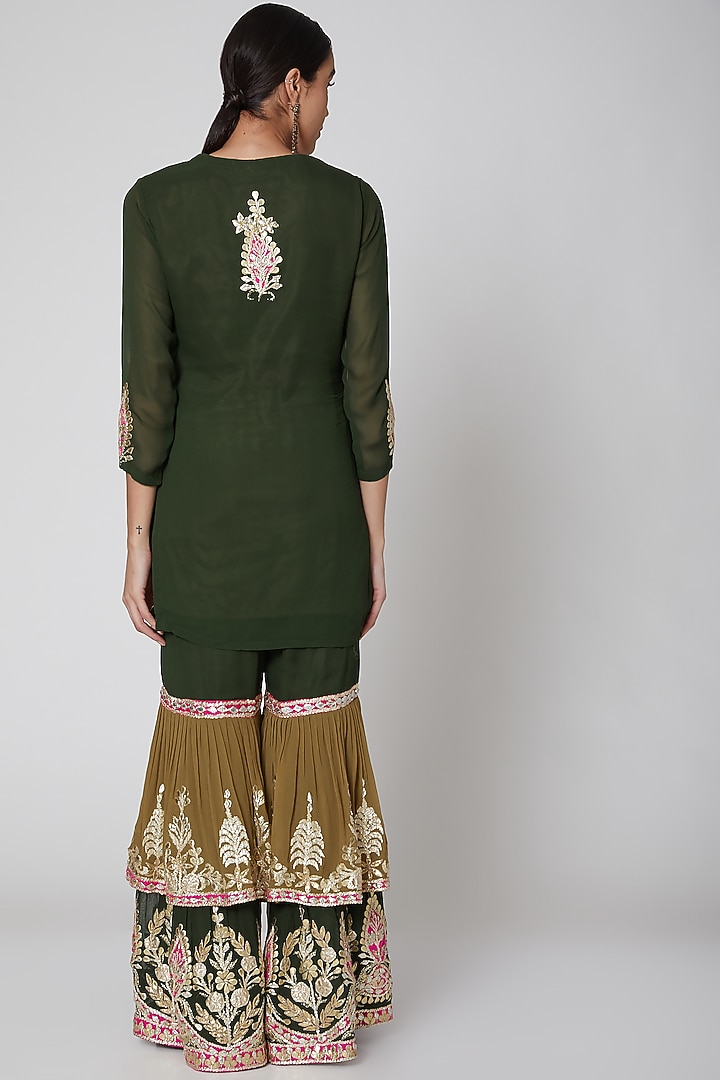 Mehandi Green Embroidered Gharara Set by Abhi Singh at Pernia's Pop Up Shop