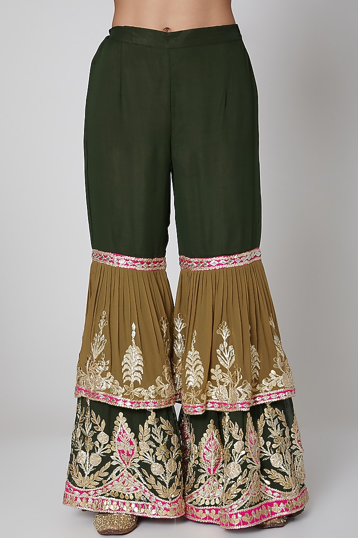 Mehandi Green Embroidered Gharara Set by Abhi Singh at Pernia's Pop Up Shop