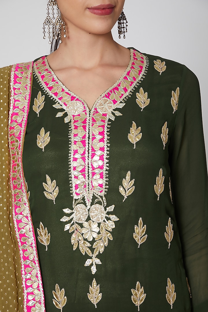 Mehandi Green Embroidered Gharara Set by Abhi Singh at Pernia's Pop Up Shop