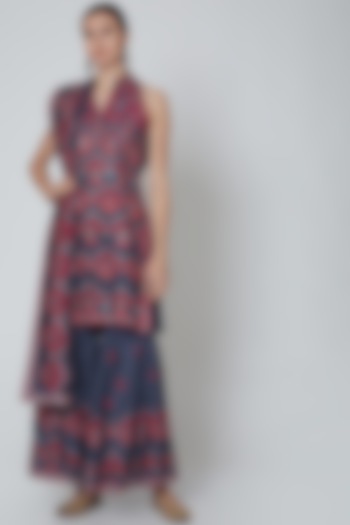 Cobalt Blue Embroidered Gharara Set by Abhi Singh at Pernia's Pop Up Shop