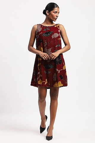 Multi-Colored Velvet Rhinestone & Bead Embroidered Dress by Abraham & Thakore