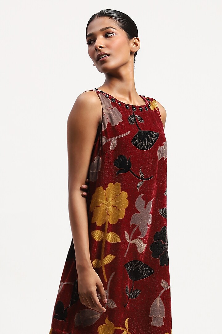 Multi-Colored Velvet Rhinestone & Bead Embroidered Vacation Dress by Abraham & Thakore at Pernia's Pop Up Shop