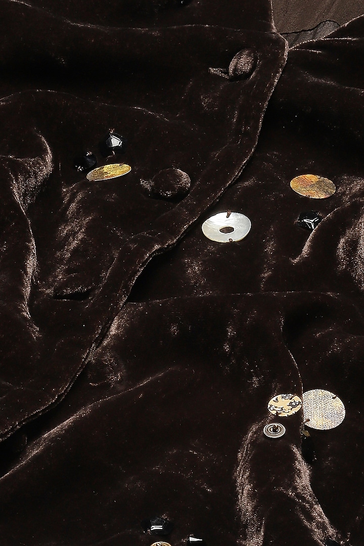 Black Silk Velvet Sequins Embroidered Jacket by Abraham & Thakore at Pernia's Pop Up Shop