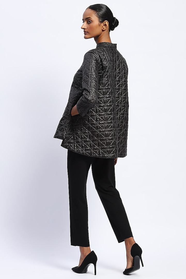 Black Nylon & Soft Cotton Weave Quilted Jacket by Abraham & Thakore at Pernia's Pop Up Shop