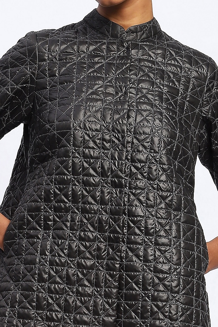 Black Nylon & Soft Cotton Weave Quilted Jacket by Abraham & Thakore at Pernia's Pop Up Shop