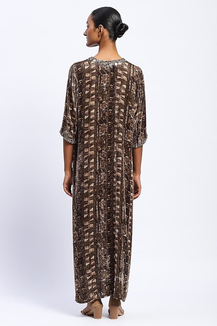 Multi-Colored Velvet Sequins Embroidered & Printed Kaftan by Abraham & Thakore at Pernia's Pop Up Shop