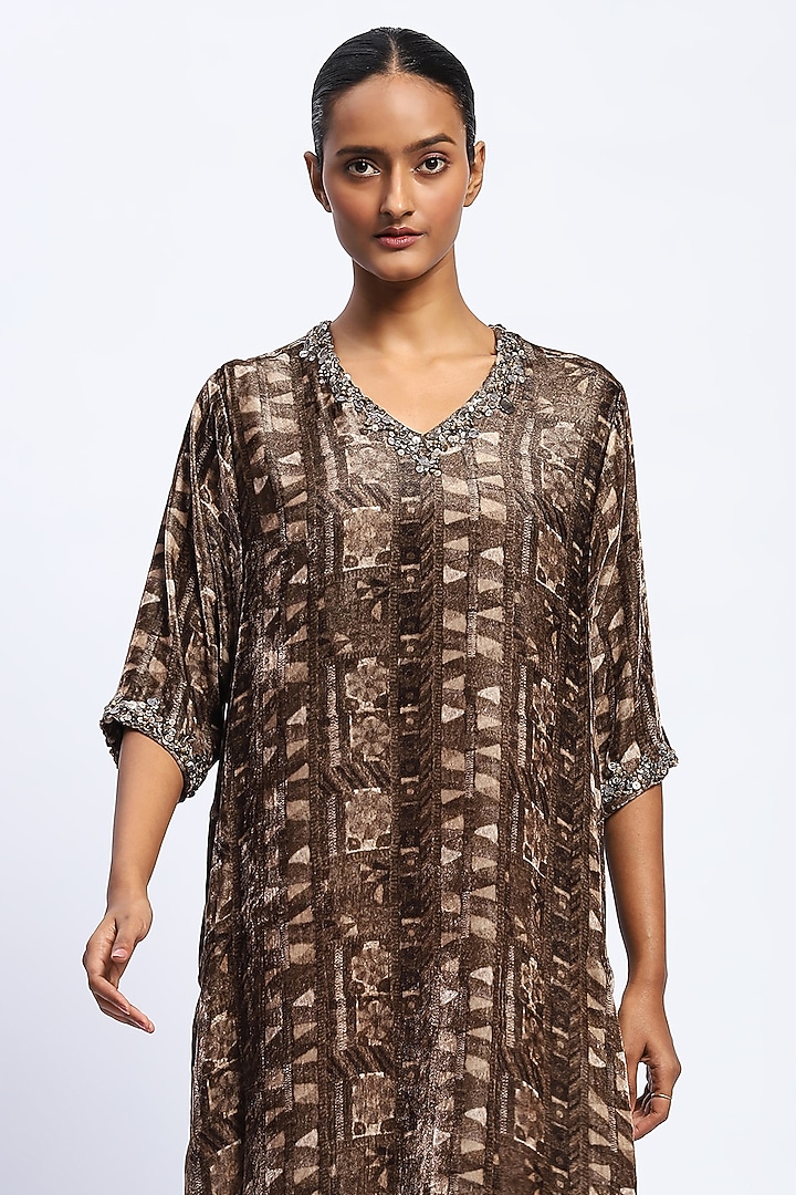 Multi-Colored Velvet Sequins Embroidered & Printed Kaftan by Abraham & Thakore at Pernia's Pop Up Shop