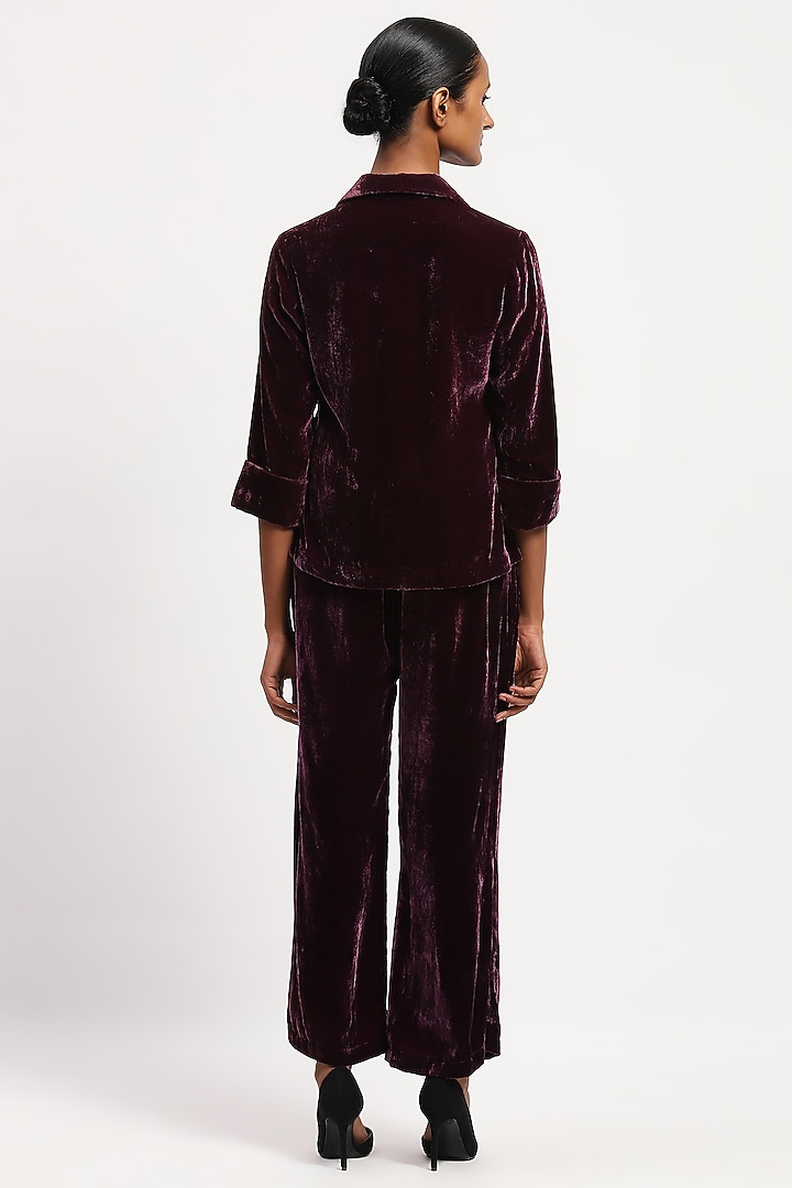 Aubergine Silk Velvet Shirt by Abraham & Thakore at Pernia's Pop Up Shop