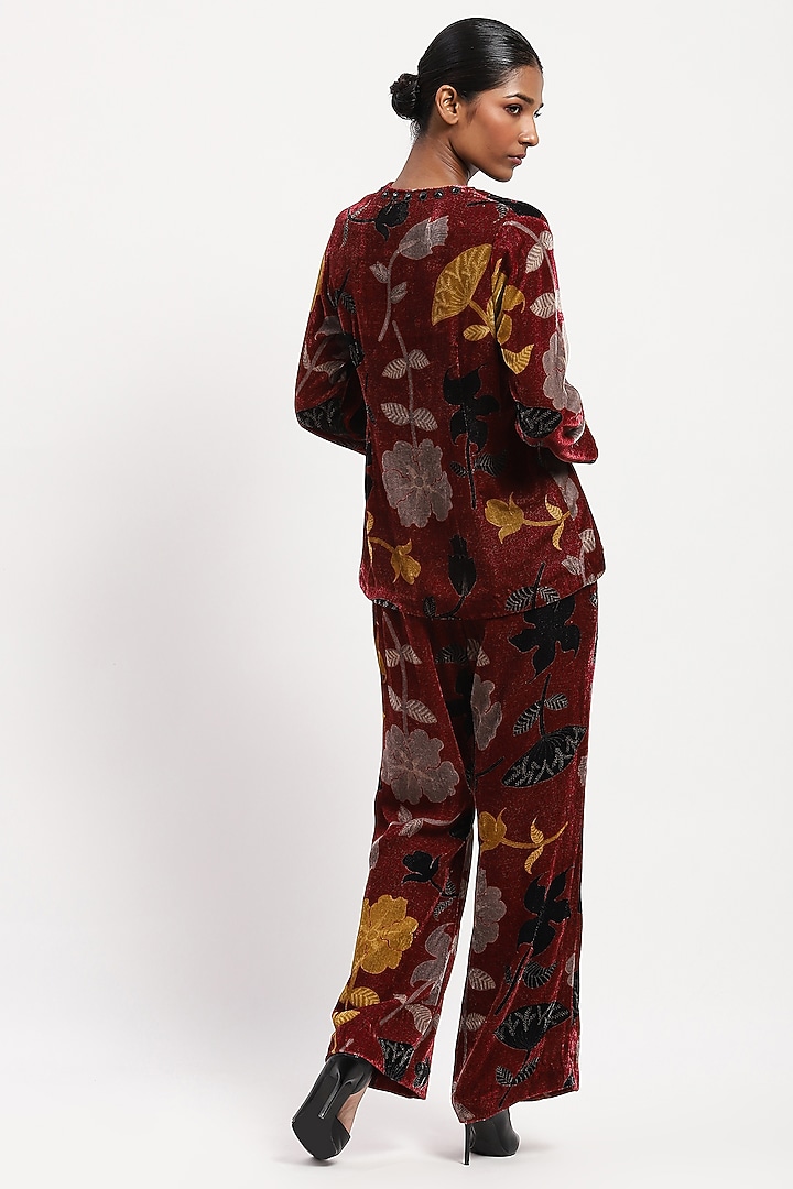 Multi-Colored Velvet Embroidered & Printed Top by Abraham & Thakore at Pernia's Pop Up Shop