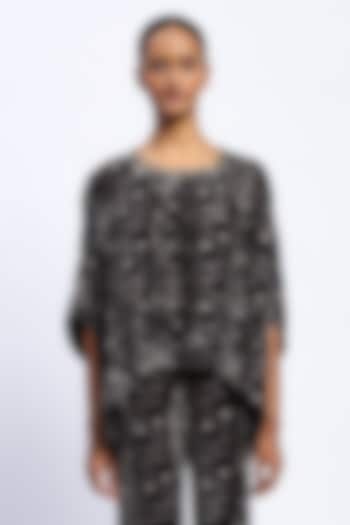 Black Velvet Sequins Embroidered & Printed Top by Abraham & Thakore at Pernia's Pop Up Shop