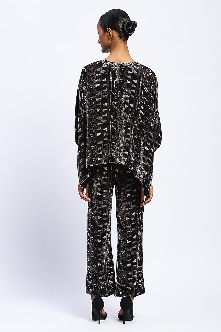 Black Velvet Sequins Embroidered & Printed Top by Abraham & Thakore at Pernia's Pop Up Shop