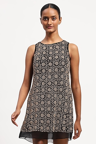 Black Georgette Sequin Embellished Dress by Abraham & Thakore